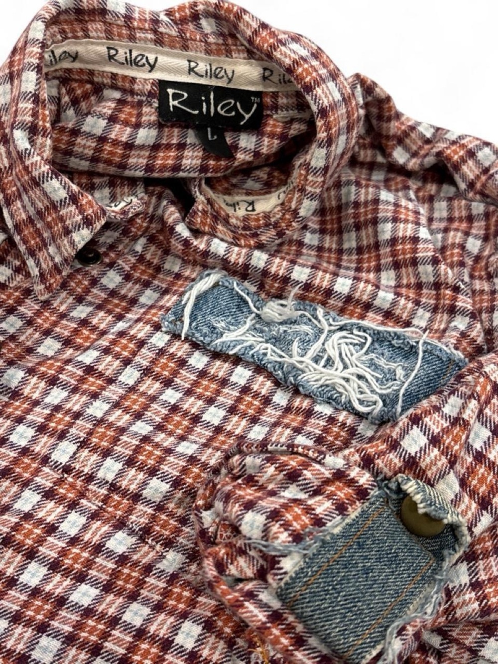 Vintage Riley flannel and denim upcycle shirt